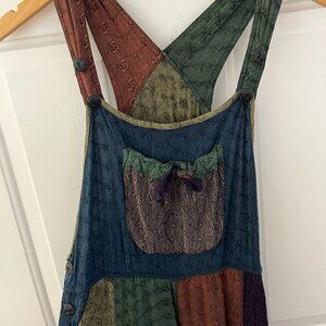 Sacred Threads Woman's Berry Fall Patchwork Boho Festival Overalls Sz sm/med